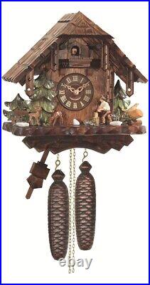 Cuckoo Clock Black Forest house with moving wood chopper EN 427/8 NEW