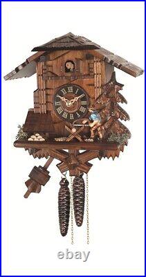 Cuckoo Clock Black Forest house with moving wood chopper EN 4358 NEW