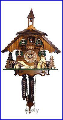 Cuckoo Clock Black Forest house with moving wood chopper EN 4441 NEW
