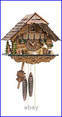 Cuckoo Clock Black Forest house with moving wood chopper EN 4531 NEW