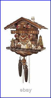 Cuckoo Clock Black Forest house with moving wood chopper EN 4581 NEW