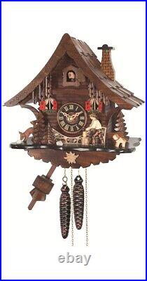 Cuckoo Clock Black Forest house with moving wood chopper EN 471 NEW