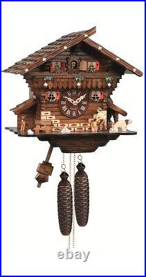 Cuckoo Clock Black Forest house with moving wood chopper EN 482/8 NEW