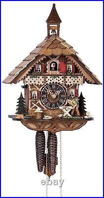 Cuckoo Clock Black Forest house with moving wood chopper HO 1258 NEW