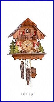 Cuckoo Clock Black Forest house with moving wood chopper KA 1633 EX NEW