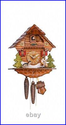 Cuckoo Clock Black Forest house with moving wood chopper KA 1634 EX NEW