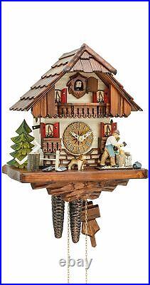 Cuckoo Clock Black Forest house with moving wood chopper KA 1694 EX NEW