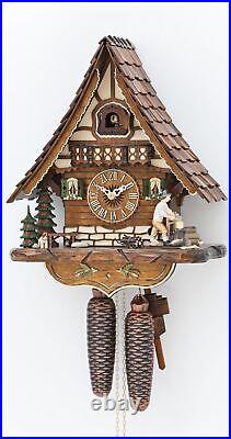 Cuckoo Clock Black Forest house with moving wood chopper KA 816 EX NEW