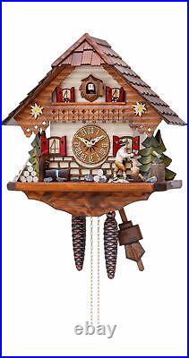 Cuckoo Clock Black Forest house with moving wood chopper KA 865 EX NEW
