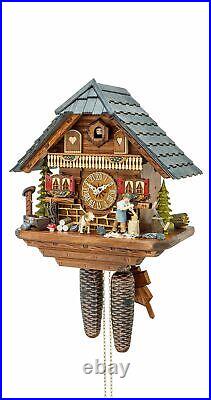 Cuckoo Clock Black Forest house with moving wood chopper KA 867 EX NEW