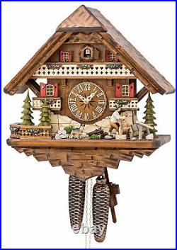 Cuckoo Clock Black Forest house with moving wood chopper KA 871 EX NEW