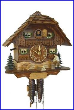 Cuckoo Clock Black Forest house with moving wood chopper SC 75/9 NEW