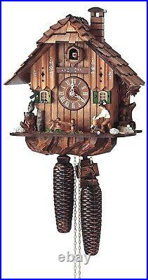 Cuckoo Clock Black Forest house with moving wood chopper SC 8T 1105/10 NEW