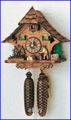 Cuckoo Clock Black Forest house with moving wood chopper SC 8T 314/9 NEW