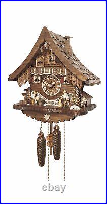 Cuckoo Clock Black Forest house with moving wood chopper and be. EN 47916/8 NEW