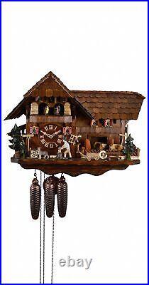 Cuckoo Clock Black Forest house with moving wood chopper and m. 5.8898.01. P NEW