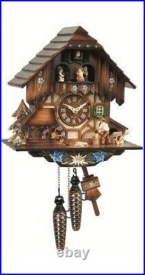 Cuckoo Clock Black Forest house with moving wood chopper and mil. EN 463 MT NEW