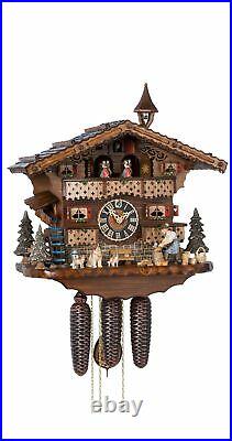 Cuckoo Clock Black Forest house with moving wood chopper and mil. HO 86245T NEW