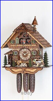 Cuckoo Clock Black Forest house with moving wood chopper and mil. KA 3728/8 NEW