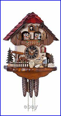 Cuckoo Clock Black Forest house with moving wood chopper and mill. HO 6211T NEW