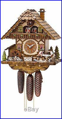 Cuckoo Clock Black Forest house with moving wood sawers and m. KA 3752/8 EX NEW