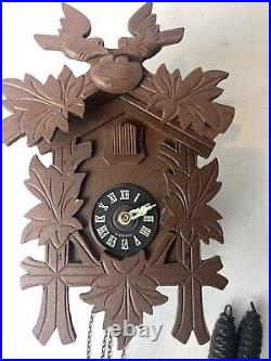 Cuckoo Clock German Black Forest 1 Day Vintage 1970's Birds, Crosses, Leaves