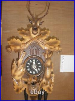 Cuckoo Clock German Black Forest SEE VIDEO just serviced Hunter 1 Day CK3216