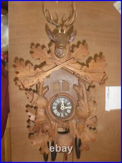 Cuckoo Clock German Black Forest SEE VIDEO just serviced Hunter 1 Day CK3267