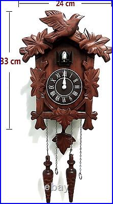 Cuckoo Clock Vintage Large Wooden Wall Clock Handcrafted 13X9.5 Inch Brown