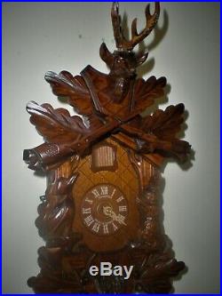 Cuckoo Clock by Anton Schneider, 100% all Hand Carved Wood, w. Night Shut Off