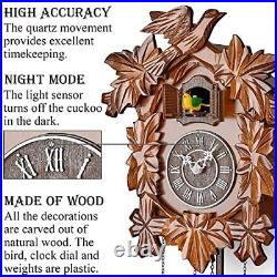 Cuckoo Clock with Night Mode, Hand Carved Bird, Weights and Swinging Brown