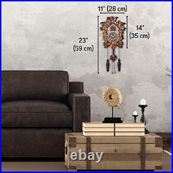 Cuckoo Clock with Night Mode, Hand Carved Bird, Weights and Swinging Brown