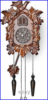 Cuckoo Clock with Night Mode, Hand Carved Decorations and Swinging Pendulum Bro