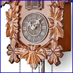 Cuckoo Clock with Night Mode, Hand Carved Decorations and Swinging Pendulum Bro