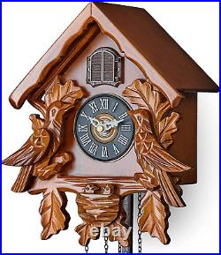 Cuckoo Clock with Night Mode, Singing Bird, Wooden Decorations and Swinging Pend