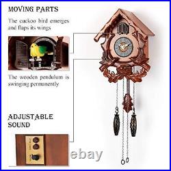 Cuckoo Clock with Night Mode, Singing Bird and Carved Wood Decorations Brown