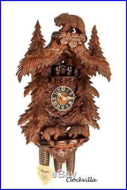 Cuckoo clock black forest 8 day original german carved wood music Hönes bears
