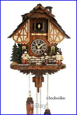 Cuckoo clock black forest quartz german music Erzgebirge figurine wood new