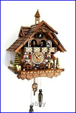 Cuckoo clock black forest quartz german music quarz chalet wood chopper