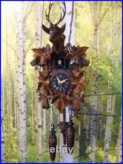 Cuckoo clock black forest quartz german wood batterie clock handmade new