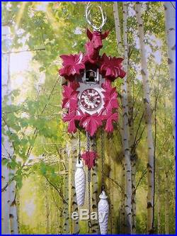 Cuckoo clock black forest quartz german wood batterie clock handmade new pink