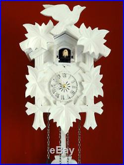 Cuckoo clock black forest white quartz german wood battery clock handmade new