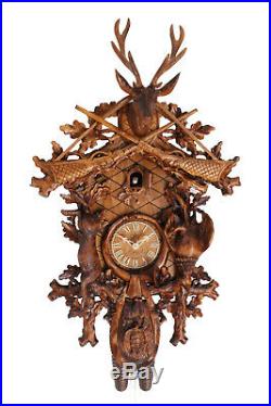 Cuckoo clock german black forest 8 day original hunter wood painted
