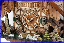 Cuckoo clock hettich black forest 8 day original german chalet bear family wood