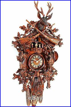 Cuckoo clock hettich black forest 8 day original german hunter wood music new