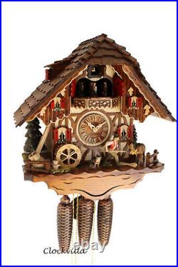 Cuckoo clock hettich black forest 8 day original german music horse farm new
