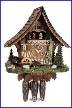 Cuckoo clock hettich black forest 8 day original german music wood hunter new