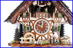 Cuckoo clock original black forest 8 day german music wood chopper new Hettich