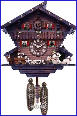 Eight Day Chalet Cuckoo Clock with Carved Deer, Dog, and Beer Drinker Drinking B