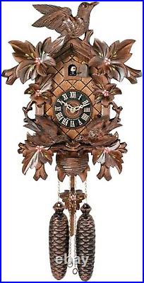 Eight Day Cuckoo Clock with Hand-Painted Flowers, Leaves, and Animated Birds Fee
